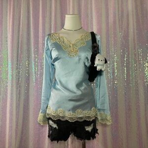 light blue satin lace slip long sleeve top